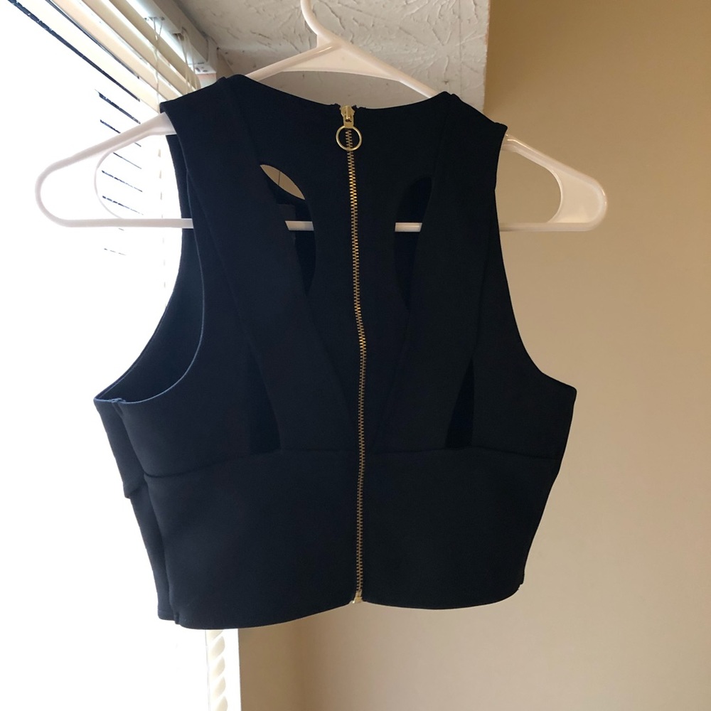 Express Black Crop Top Back Design XS NWT